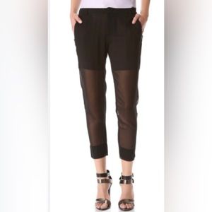 Vince 100% Silk Sheer Cropped Pants, belt loops, cuffed bottom - Black size 6